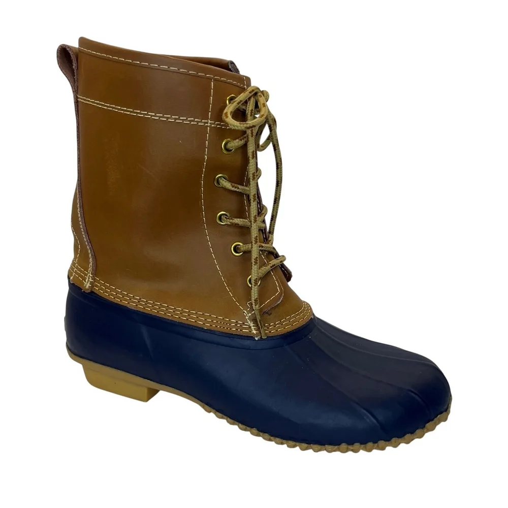 Khombu Letty Leather Tan Blue Lace Up Duck Boots Size 8 M